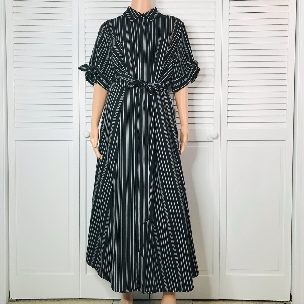 New CALVIN KLEIN Black Belted Button Down Shirt Dress Size 14W